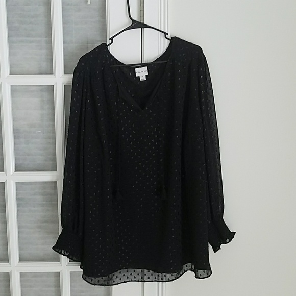 Ava & Viv Tops - Black Sheer Blouse by Ava & Viv